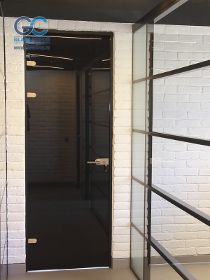 Черная стеклянная дверь с фурнитурой Аqua Wall